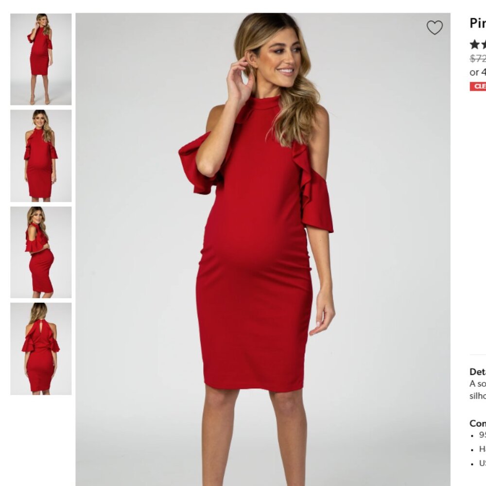 NWT PinkBlush Red Mock Neck Ruffle Trim Fitted Maternity Dress